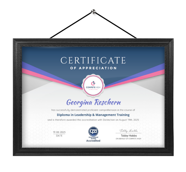 A framed JobsOnline course certificate